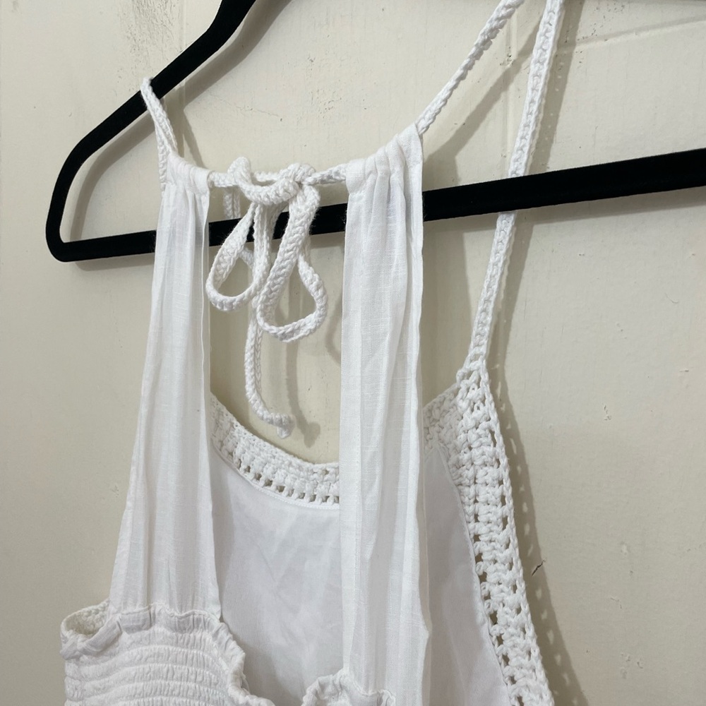 GOA Beachwear By Japna Sleeveless Crochet Coverup Top White Tie Strap ~ Size S - Picture 9 of 10
